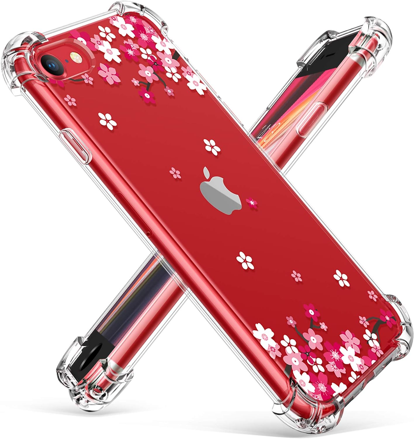 GVIEWIN Clear Flower iPhone SE 2020 Case/iPhone 8 Case/iPhone 7 Case, Soft TPU Silicone Ultra Slim Thin Transparent Woman Flowers Flexible Cover for 4.7" iPhone SE2/7/8 (Peach Blossom/Pink)
