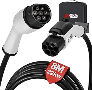 Verlängerung für Ladekabel Elektrofahrzeug Typ 2 22kW |32A 3Phase | 8M Verlängerungskabel mit Schloss für Hybrid & Elektroauto IEC62196-2, Ladeverlängerungskabel Typ 2, Weißer Stecker