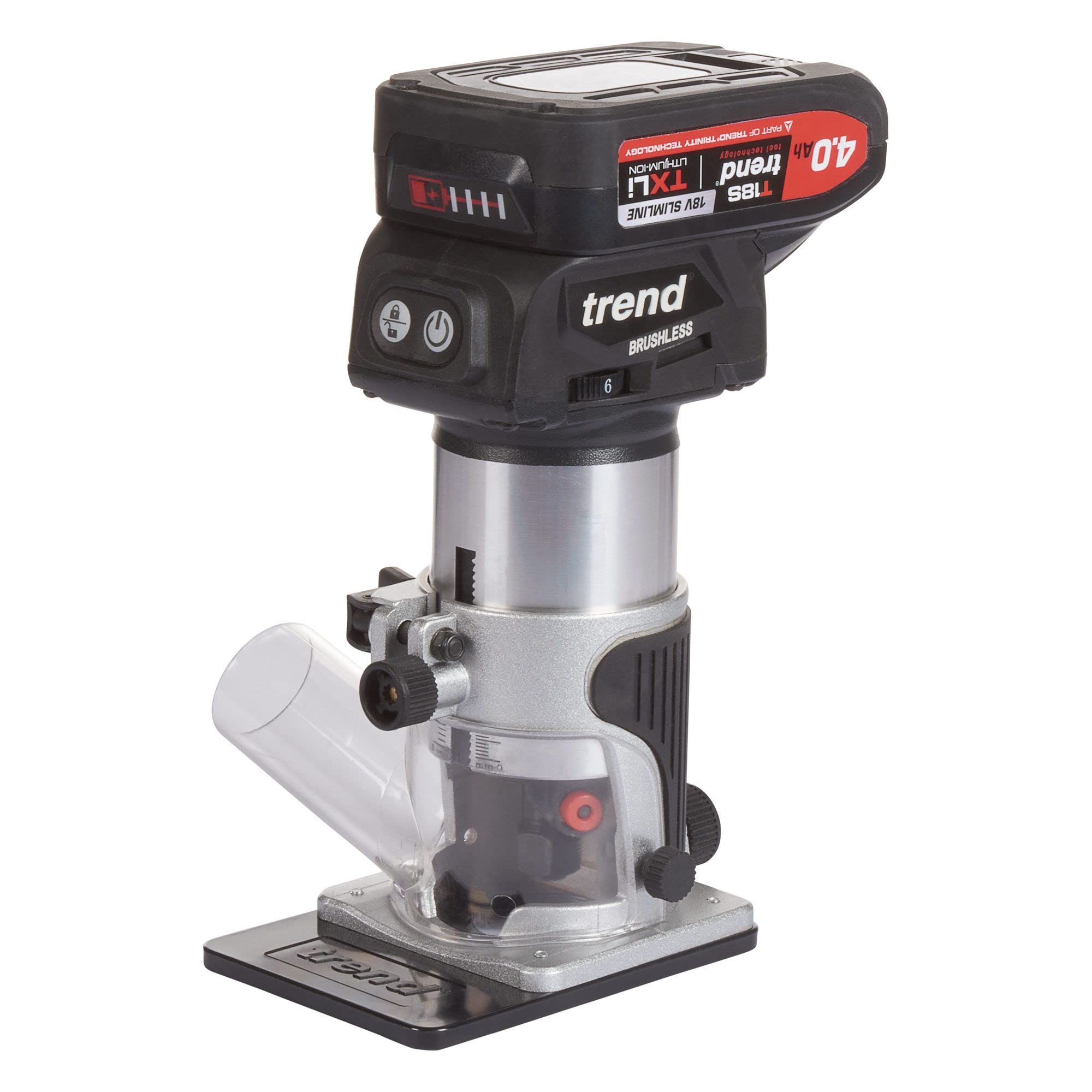 Trend Kit fresa senza spazzole T18S 18 V 8 mm (1 batteria da 4 Ah e caricatore rapido), T18S/R14K1/E