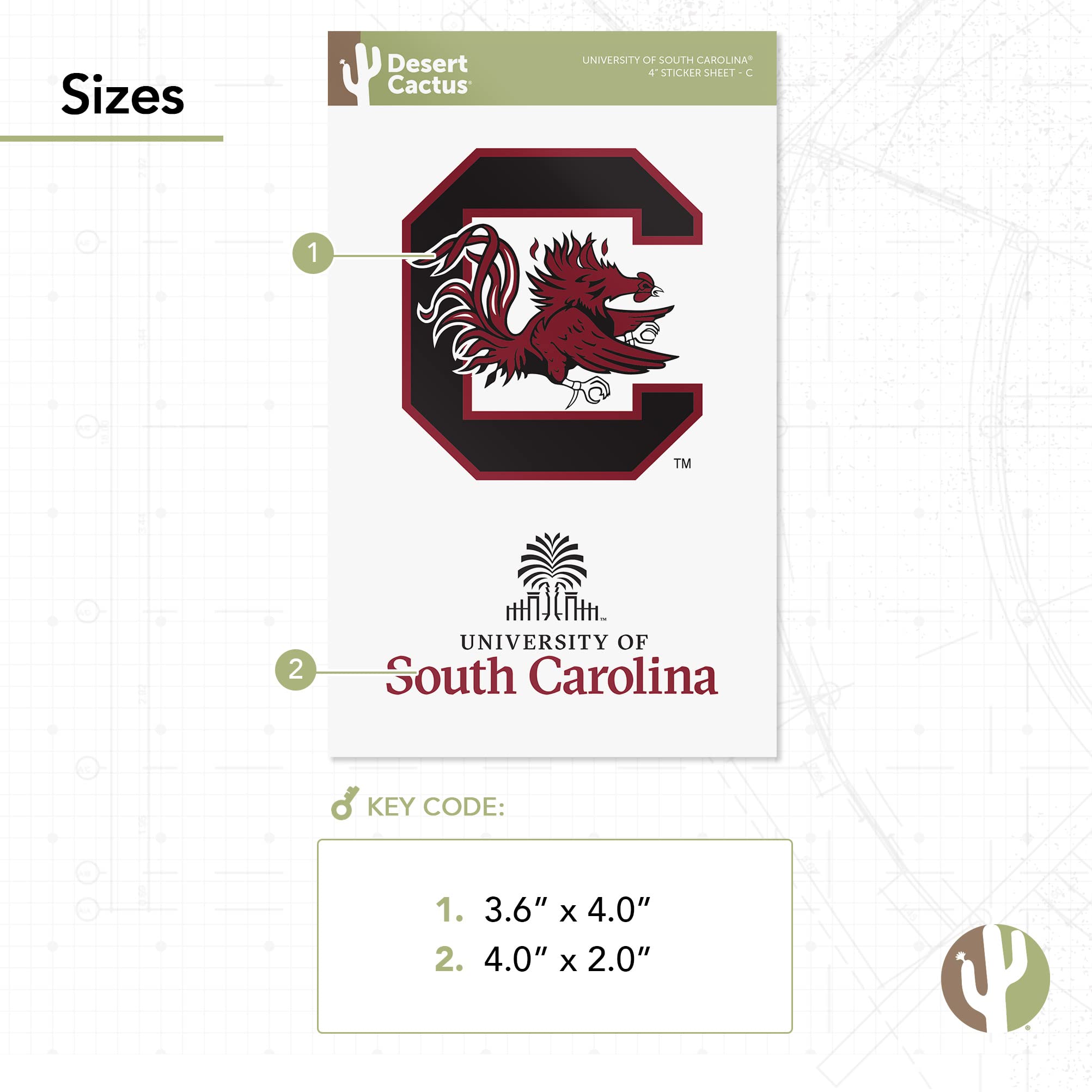 University Of South Carolina Gamecocks Stickers - Desert Cactus Vinyl Decals For Laptop & Water Bottle