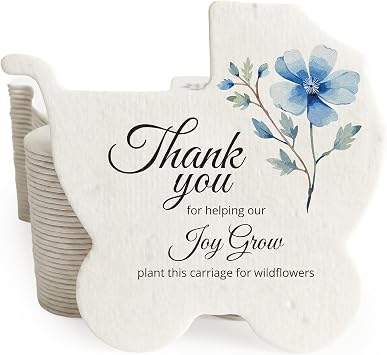 12 Blue Carriage-Shaped Gift Wrap Tags with Wildflower Seeds