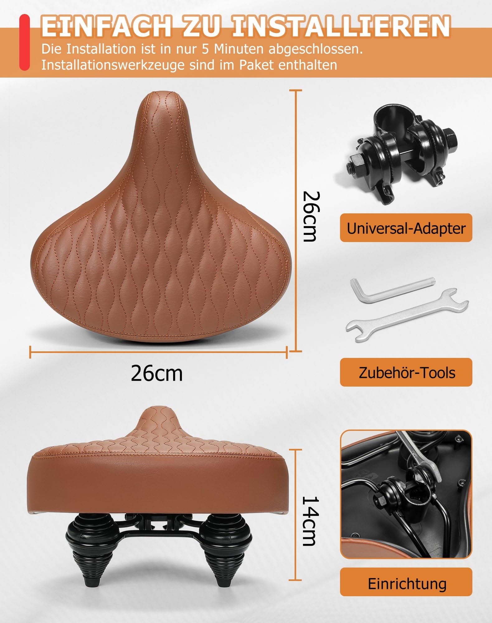 CDYWD Extra Breit Klassischer Fahrradsattel Herren & Damen, Bequem, Weich, Ergonomisch, Bequemer Vintage Fahrradsitz, Universal Ersatz Fahrradsättel für Mountainbike, Cityrad, Ebike, Heimtrainer