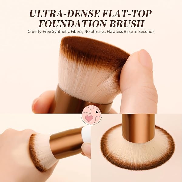 DUcare Foundation Brush Make Up Pinsel Flat Top Kabuki Brush, Synthetic Professional Liquid Blending Mineral Powder Makeup Tools, Roségold/Weiß - 2