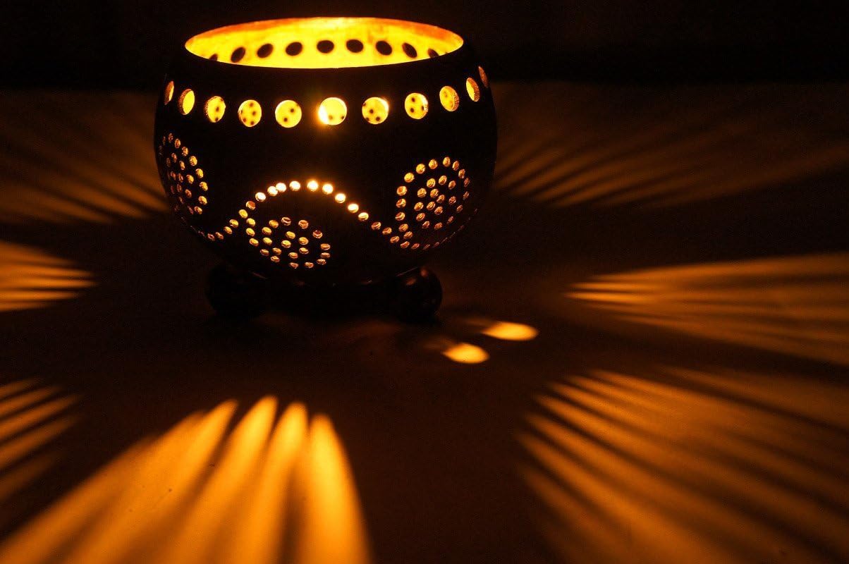 Exotic Elegance Glowing Perforated Candle Holder From Coconut Shell.