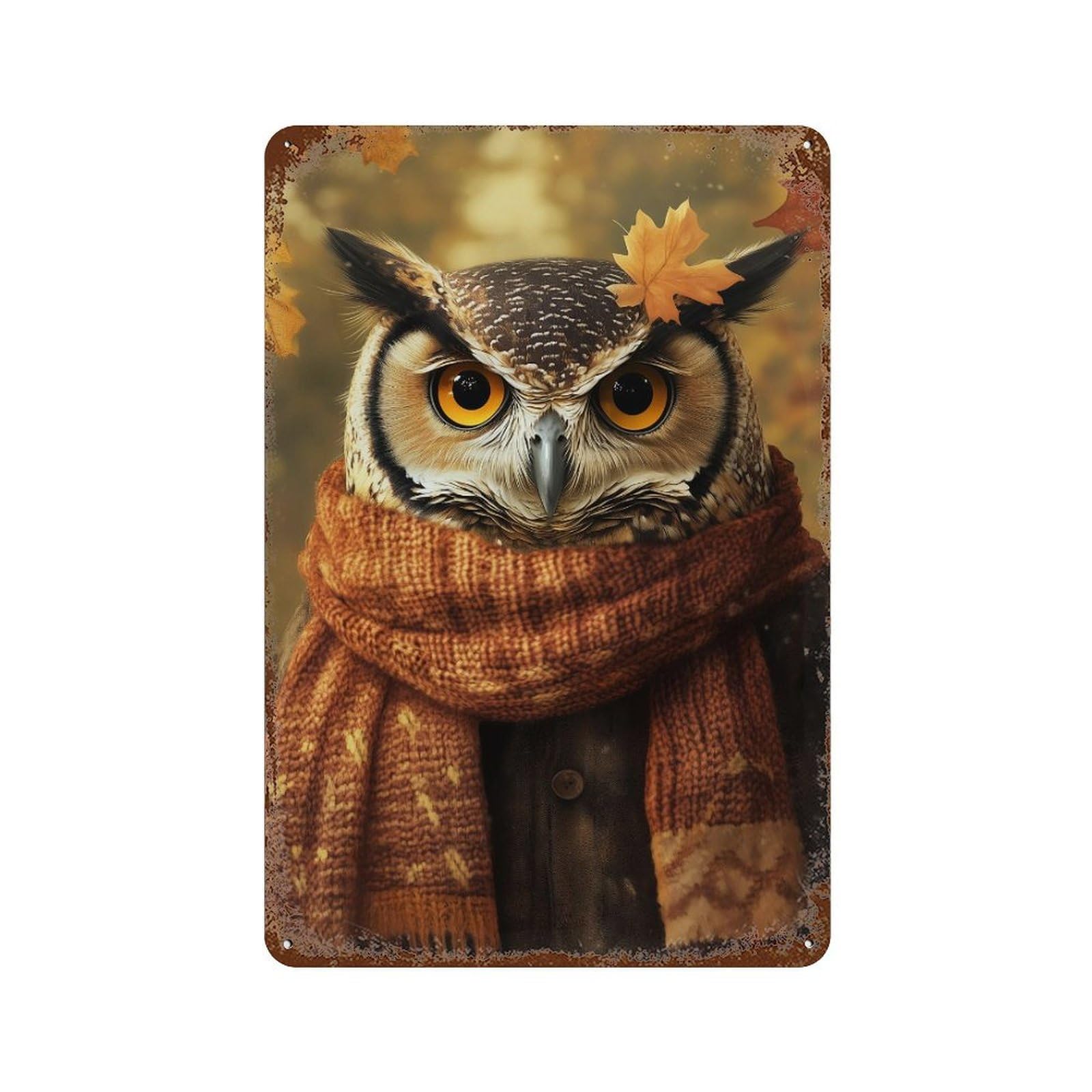 Autumn Owl with Scarf Retro Metal Sign 11.8"x7.9", Ideal for Cafe, Home Bar And Lounge Decor