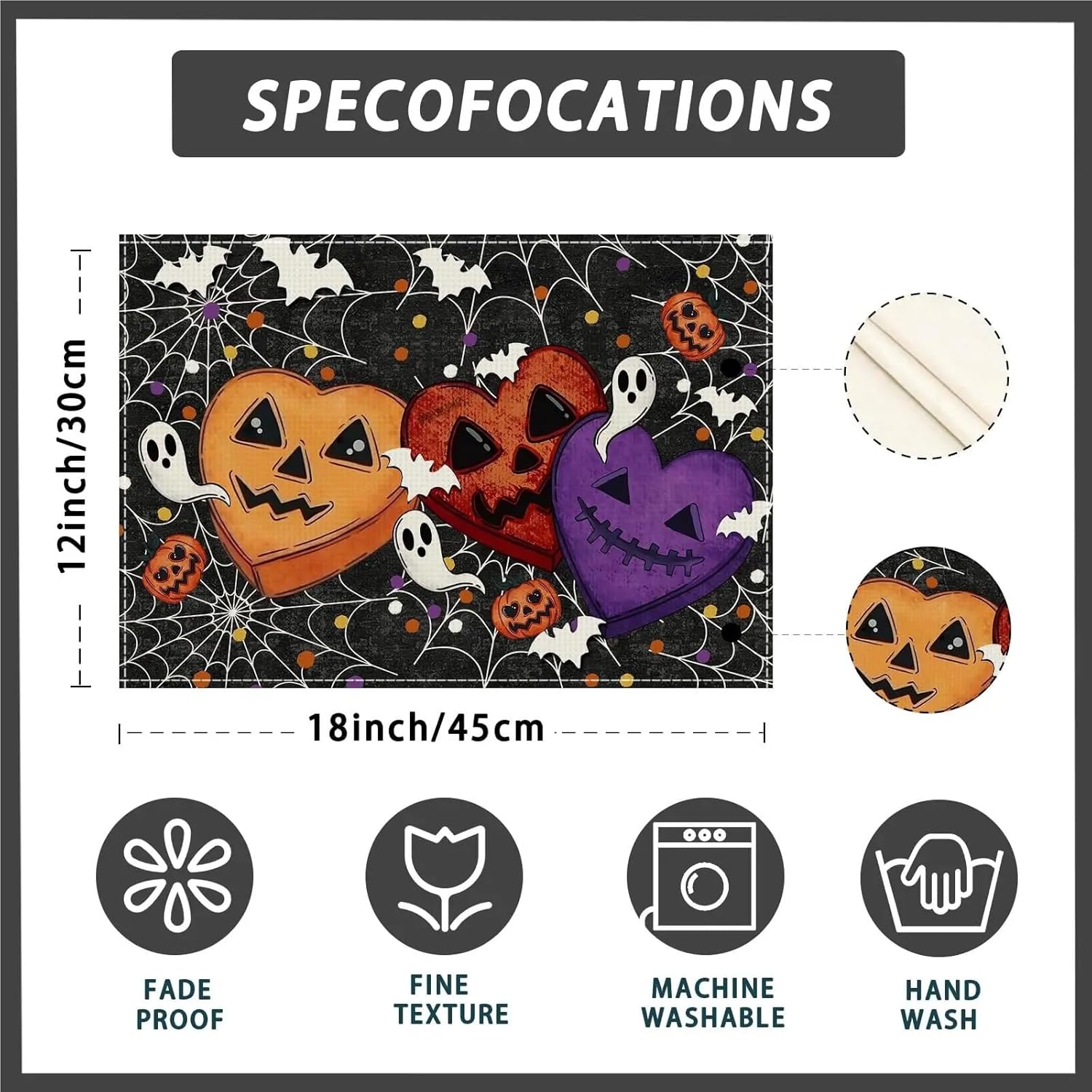 6pcs Black Spooky Love Heart Spider Web Halloween Placemats Table Mats for Party Home Kitchen Dining Table Decorations 12x18 Inch(9)