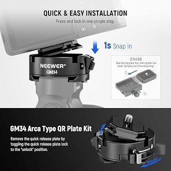 NEEWER GM34 Camera Quick Release Plate Kit Quick Switch Auto Lock Square QR