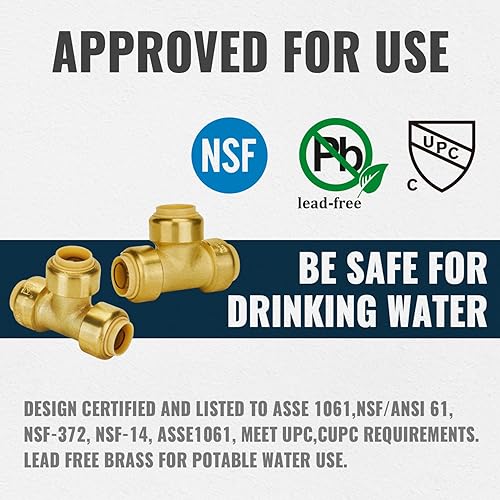 Miniatura 57 de SUNGATOR Camiseta de 1/2 pulgada, accesorios Pex de empuje de 1/2 pulgada, accesorios en T de 1/2 pulgada, conector en T de plomería sin plomo