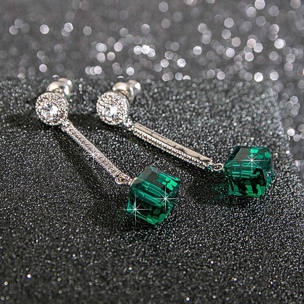 Cube Austrian Crystal Drop Long Dangle Earrings for Women 925 Sterling Silver Post Hypoallergenic Jewelry - Image 3