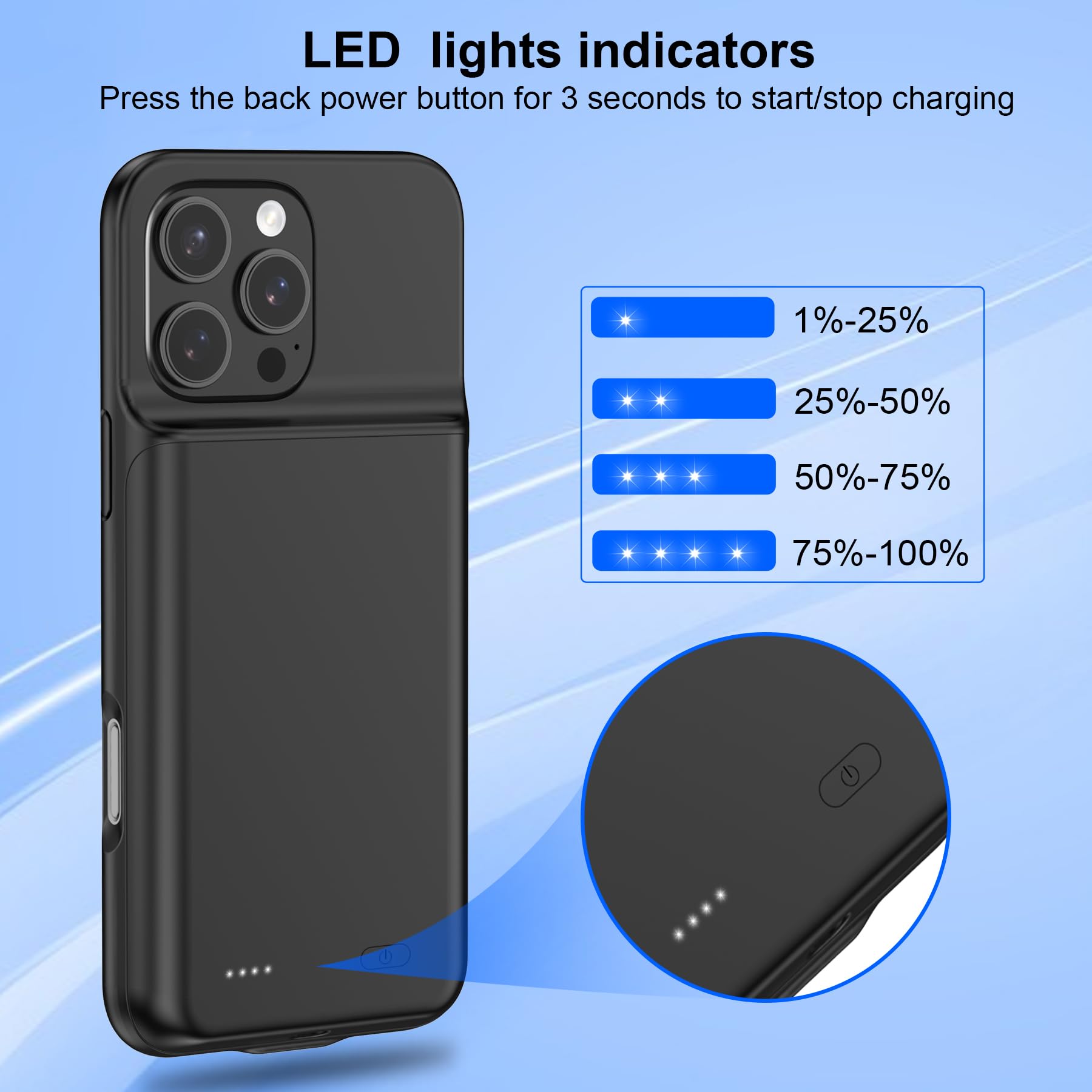 Custodia di ricarica con batteria da 13800 mAh per iPhone 14 Pro da 6,1 pollici, batteria aggiuntiva 1,5 x, include pellicola protettiva, colore nero