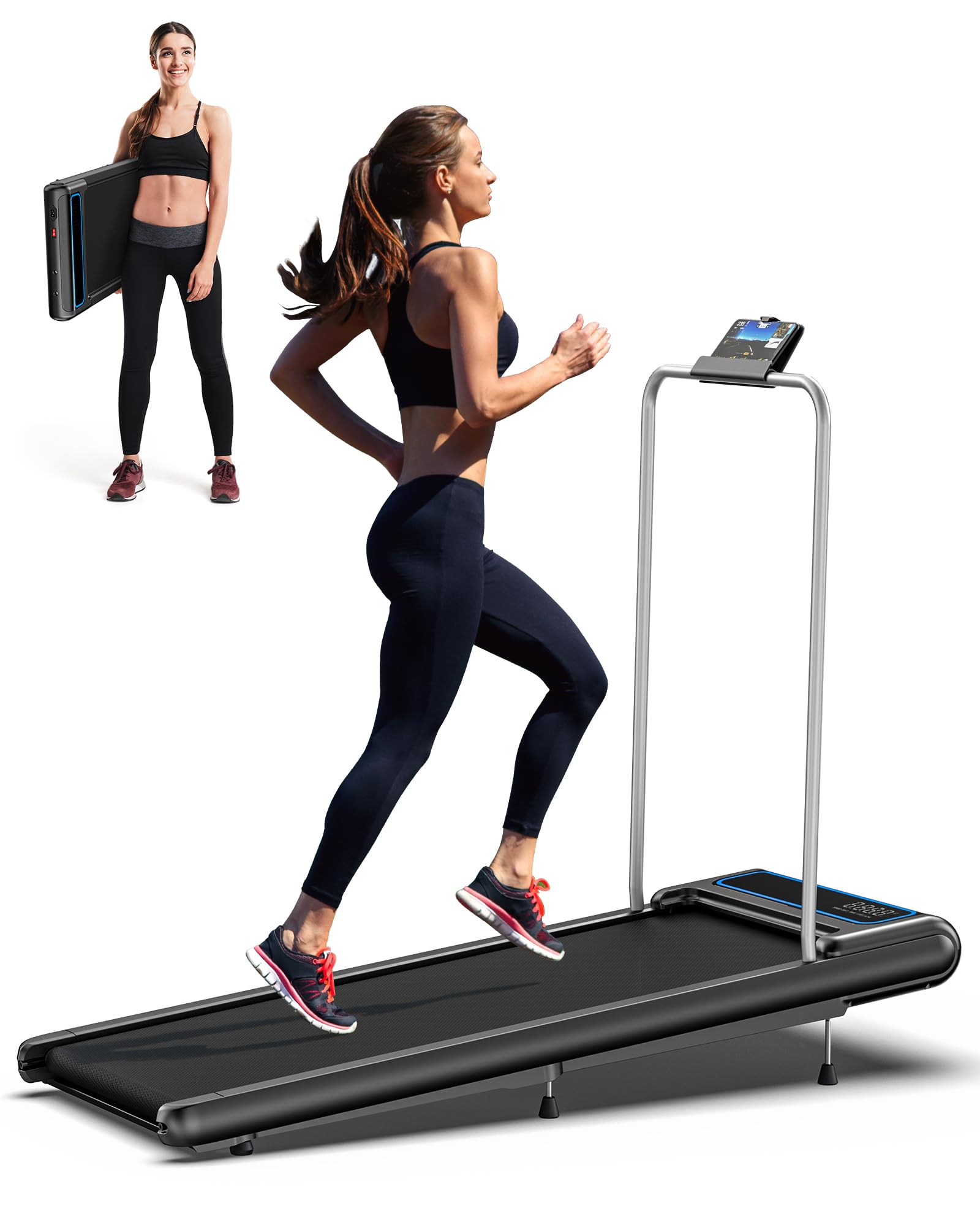 10% Incline Under Desk Walking Pad, 2.5HP Low Noise Treadmill for Home Office Apartment, 3 in 1 Lightweight Running Machine for Small Space, Works with Apps & Mute Remote Control, No Installation
