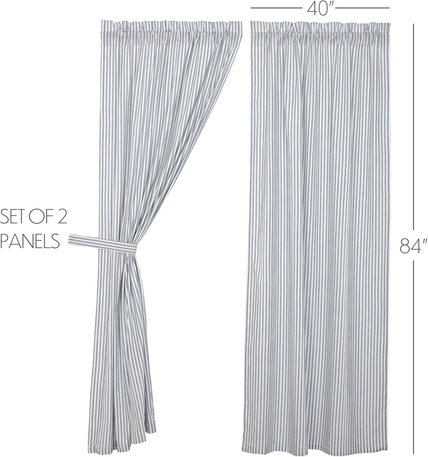 VHC Brands Sawyer Mill Blue Window Curtain Panel Set Room Darkening Farmhouse Drapes Striped Pattern 84x40
