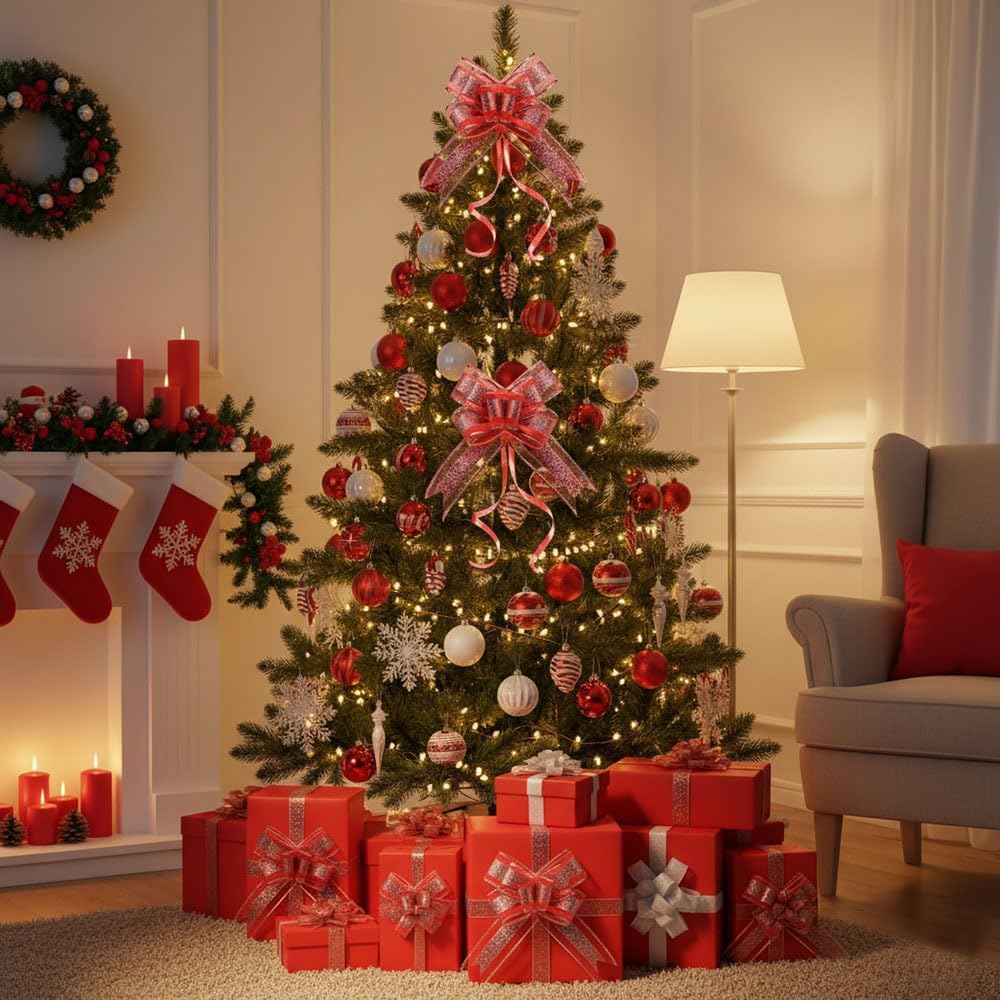 Red Glitter Pull Bows–6 Inch 10 Pack Romantic Gift Bows for Valentine, Christmas, Birthday Presents DIY, Party & Holiday Wrapping Decorations - Image 4