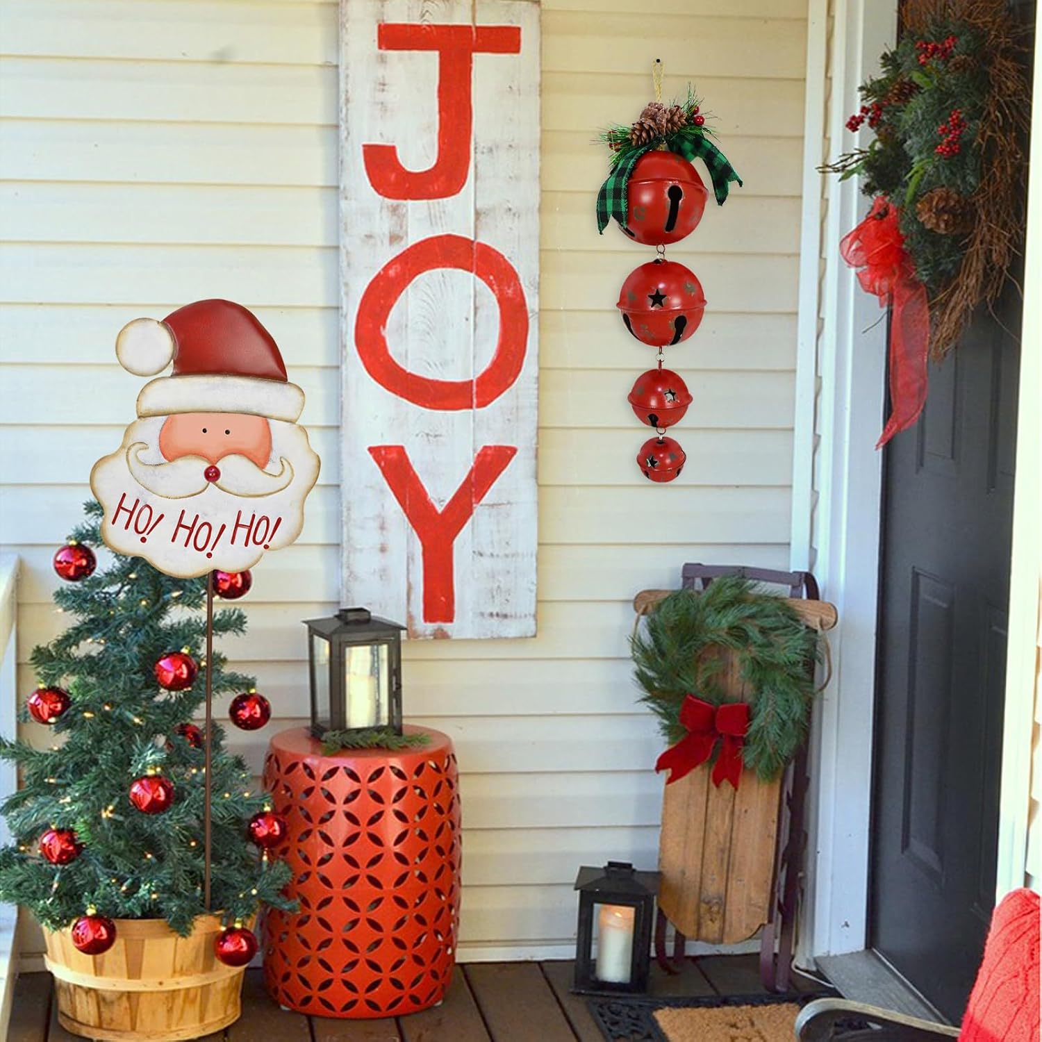 Christmas Bell Garland Hanging Jingle Bell Ornaments Rustic Metal Decorative Sleigh Bells for Christmas Tree Red Jingle Bells Xmas Party Supplies Winter Holiday Decoration for Home (2, Red)