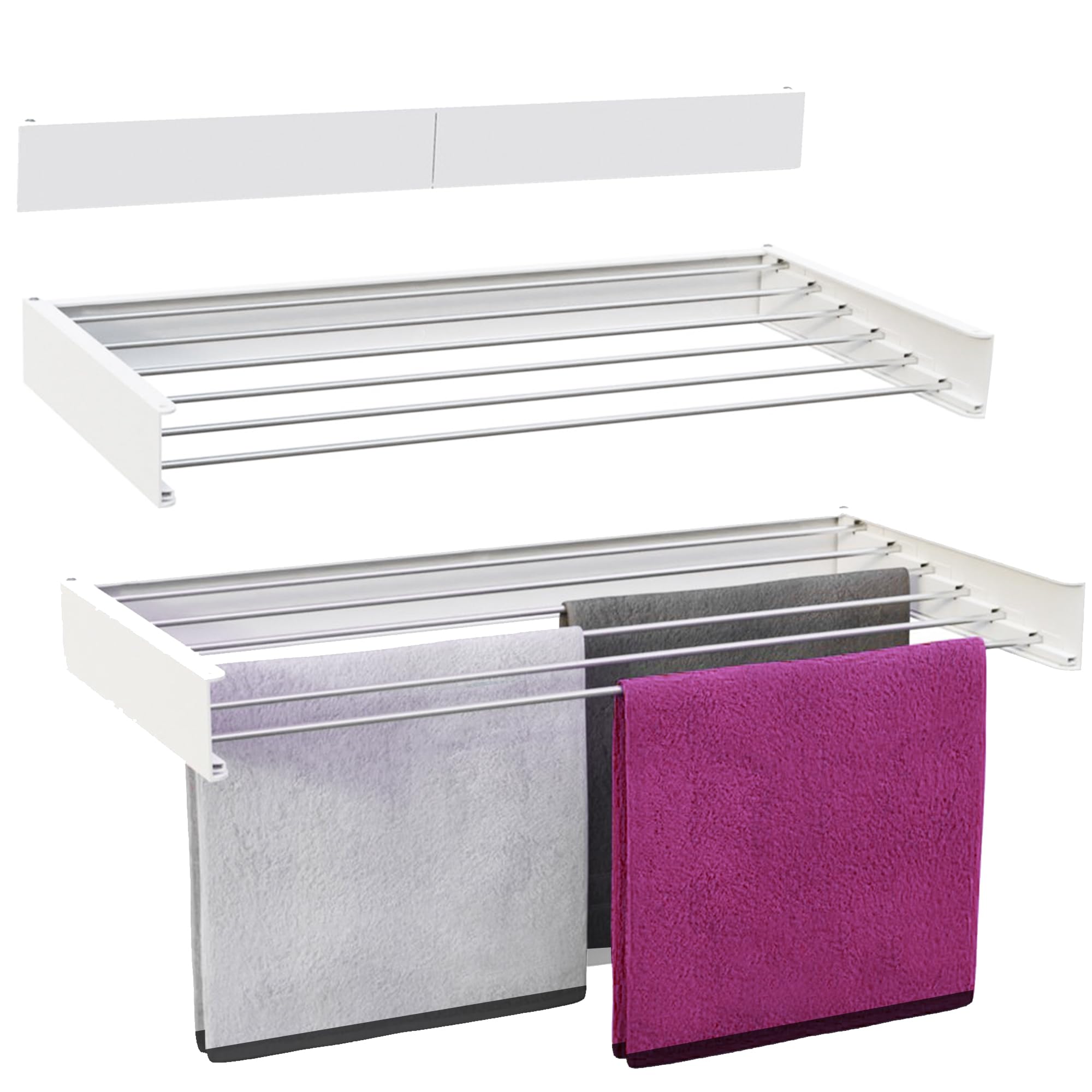 Vonia Wall Mounted Clothes Drying Rack, Foldable Laundry Drying Rack 100x50 cm, Retractable Clothes Airer with 5 Rods