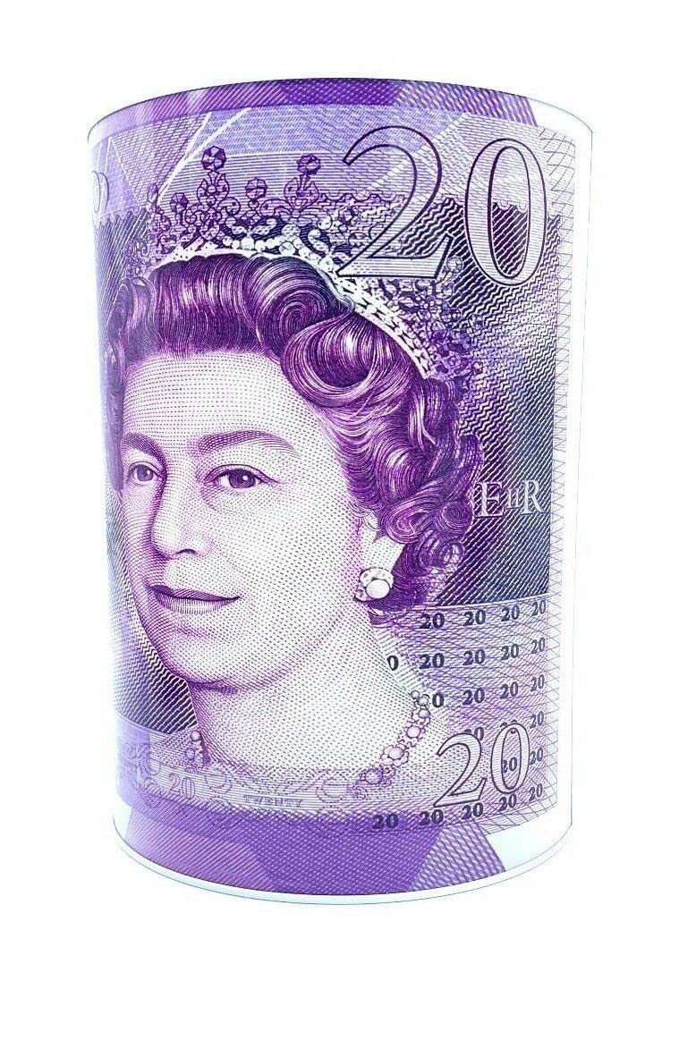 Mzy £20 (Twenty Pound) Money Box For Saving Cash & Coins Multi-Colour Design With Pound Notes Printed Tinplate Bank (£5,10,20,50) Xl,