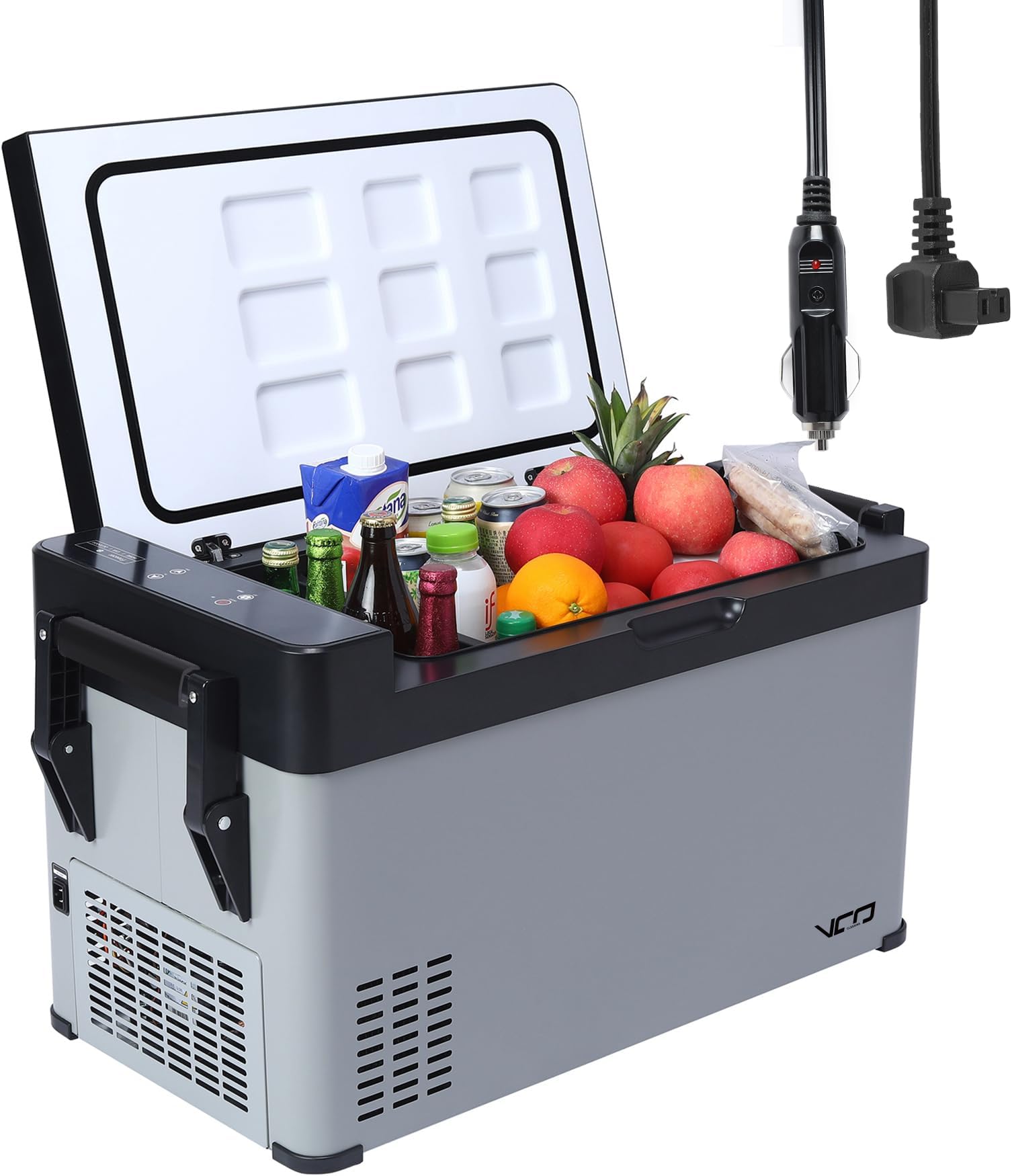 CLEESINKCar Fridge 38L Compressor Cool Box 36cm x 74.2cm x 40.5cm 12/24V DC Portable Camping Fridge with Handle Gray -22℃ to 20℃ Mini Fridge