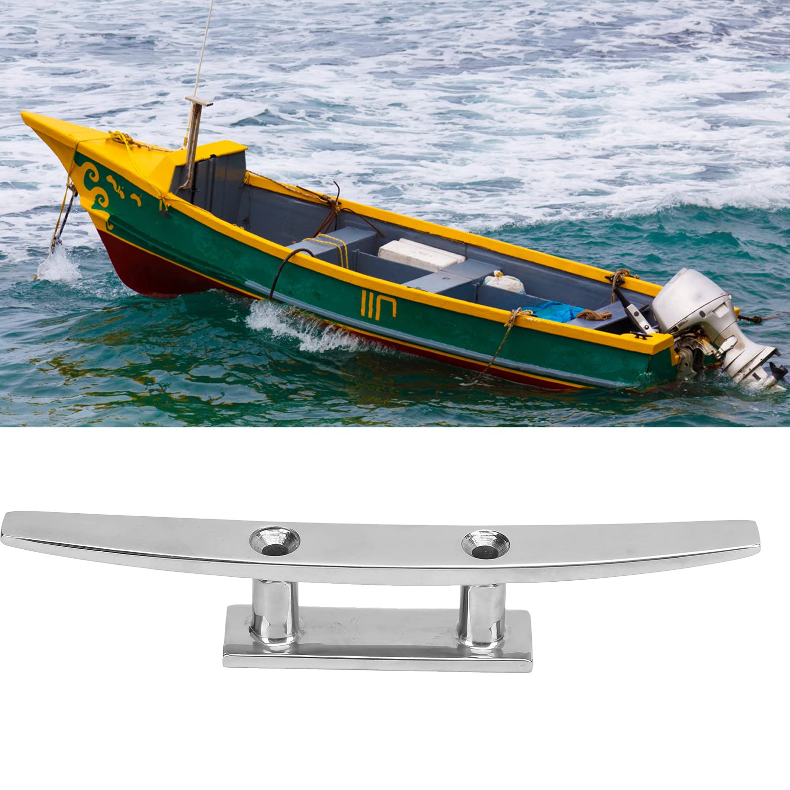 Qqmora 10 inches Low Flat Dock Cleat 2 Holes, Deck Rope Holder Tie Down, 316 Stainless Steel, Accessories for Boat Yacht, Ideal for Boating, Sailing, Marine Hardware