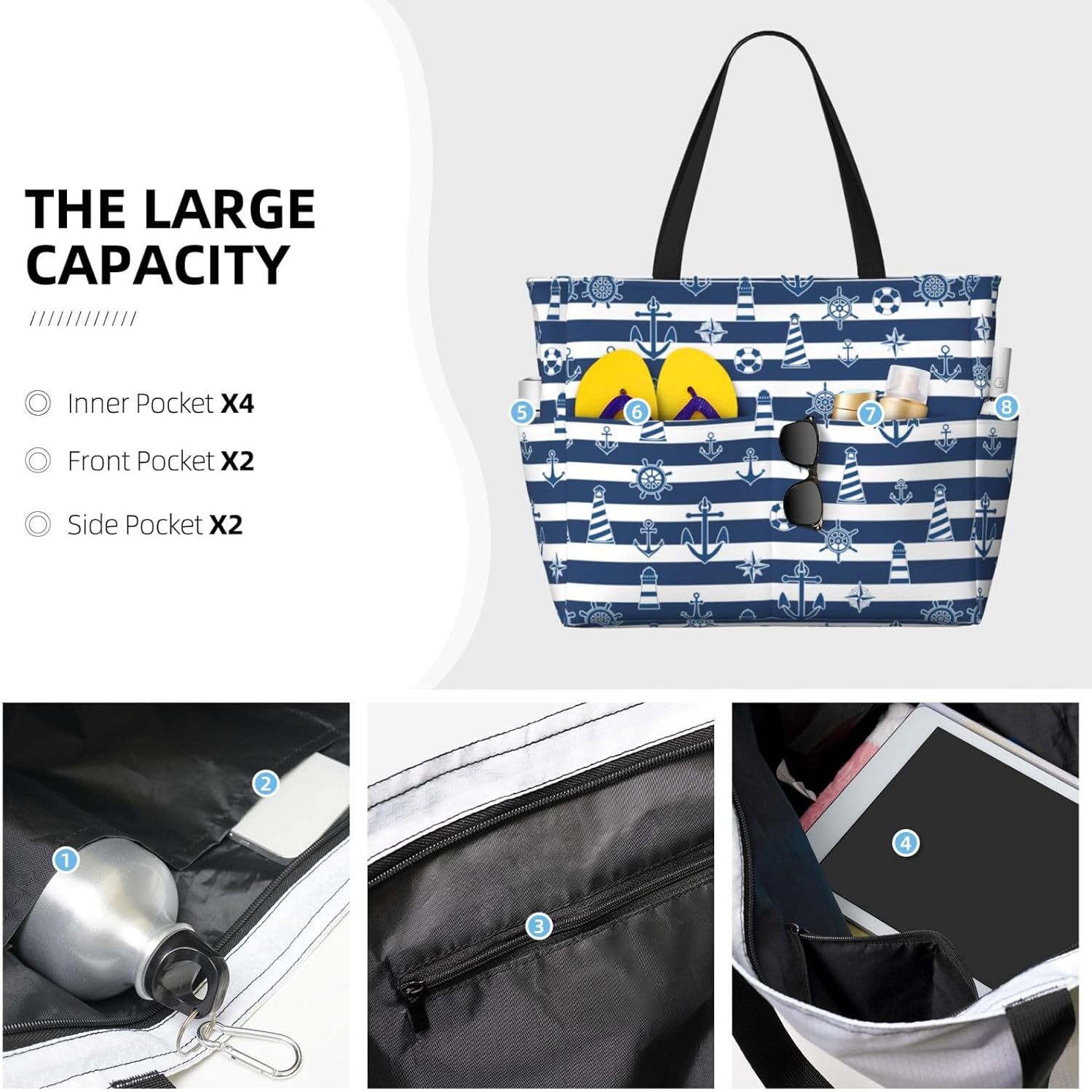 Beach Tote Bag for Women Beach Bag Waterproof and Sandproof Tote Bag with Wet Bag Large Travel Bag for Weekend Travel - Image 5