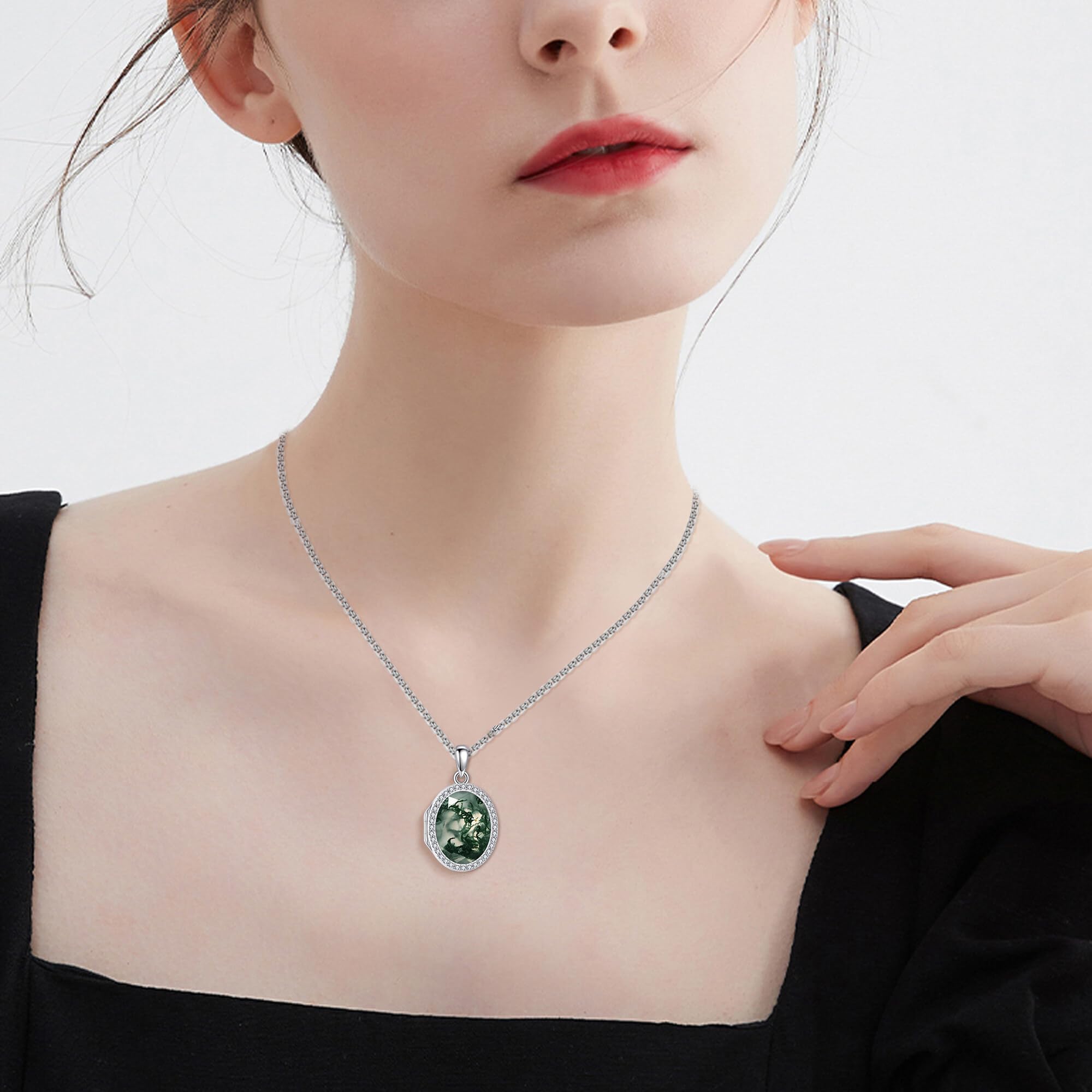 YAFEINI Silber Medaillon Kette Opal Medaillon Sterling Silber Foto Halskette Opal Gedenk Schmuck Geschenke Für Frauen, Mütter Und Ehefrauen