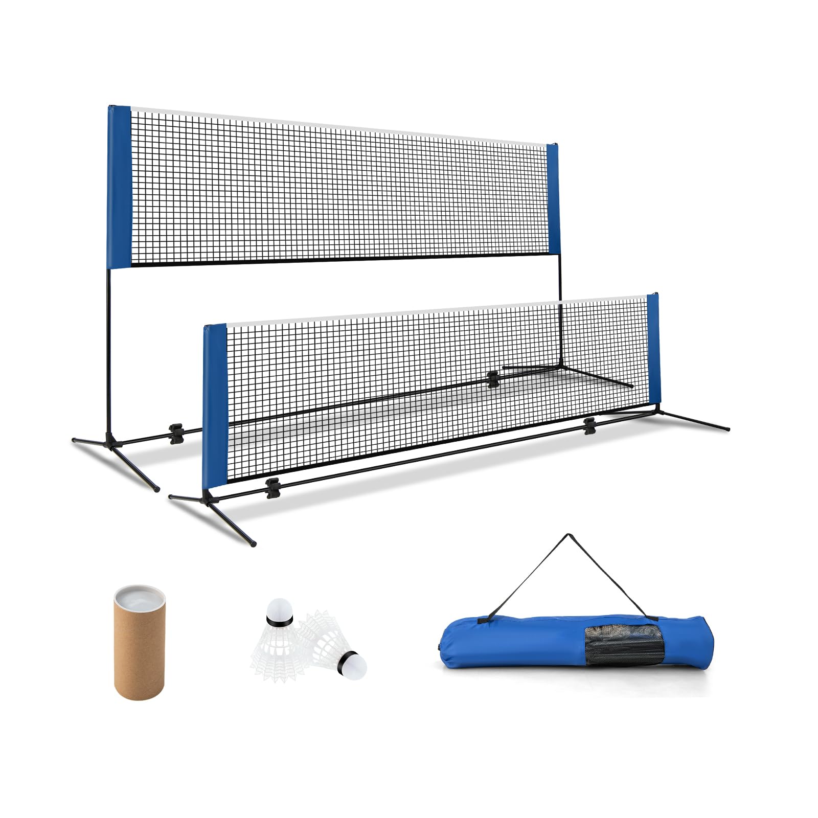 GYMAX Rete da Badminton Portatile, Rete da Tennis Regolabile in Altezza con Pali, Set da Pickleball con Borsa e 2 Volani, Rete Sportiva Facile da Montare, Set da Volley per Interni ed Esterni