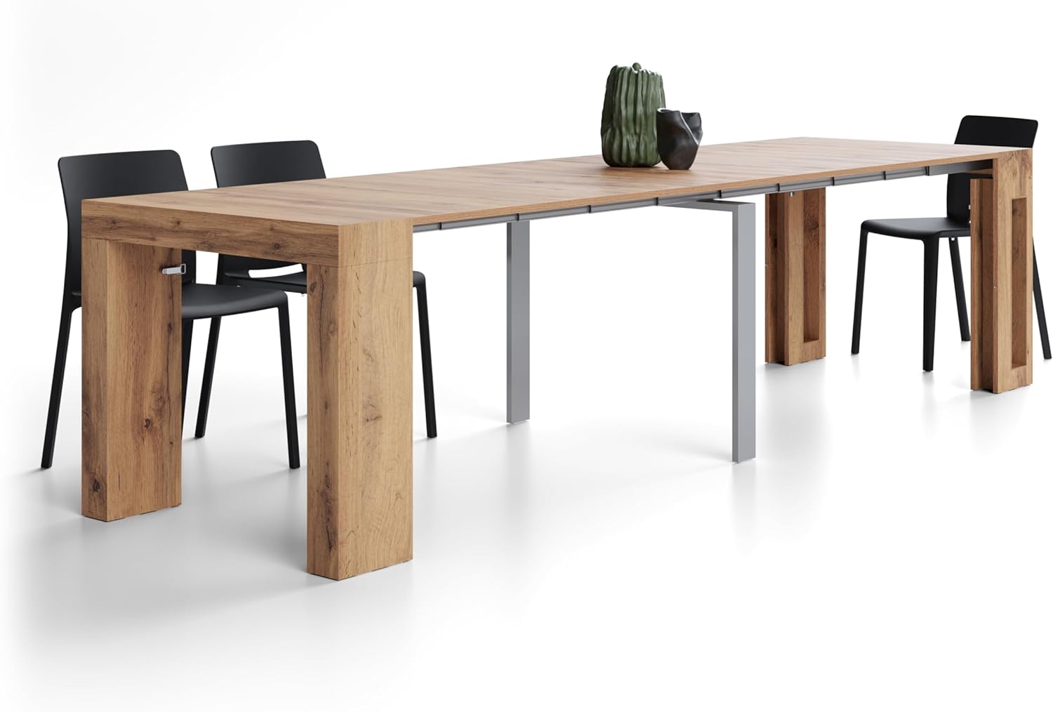 Mobili Fiver, Evolution, Extendable Console Table with Extension Leaves Holder 17.7(120.1) x35.4 in, Rustic Oak, Made in Italy