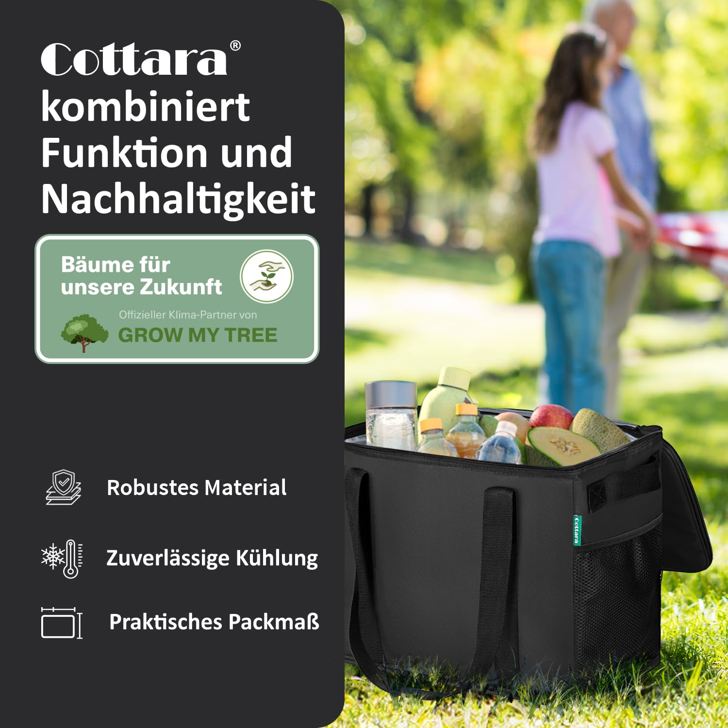 Cottara® Kühltasche Gross 2er Set aus recyceltem Material – Kühltaschen faltbar groß mit verstärktem Boden – Extra Stabil ideal als Einkaufstasche, Isoliertasche, Thermotasche Kühlbox 30l