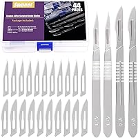 Vista 1 de Swpeet 44 cuchillas de bisturí de 2 estilos #11#23, cuchillas de grado quirúrgico con mango de cuchillo de bisturí #3#4, cuchillos de laboratorio