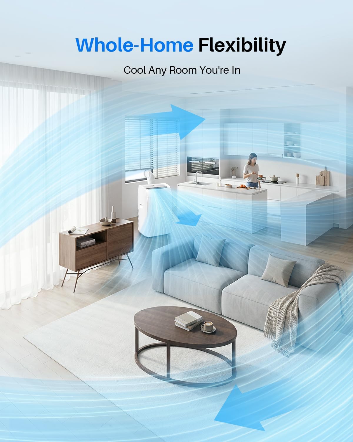 14,000 BTU Portable Air Conditioner - Multi-Function Portable AC Unit Cools Up to 700 Sq. Ft., with Ultra-Quiet(42db), Auto Swing, 24H Timer, AC Unit for Bedroom, Dorm, Apartment