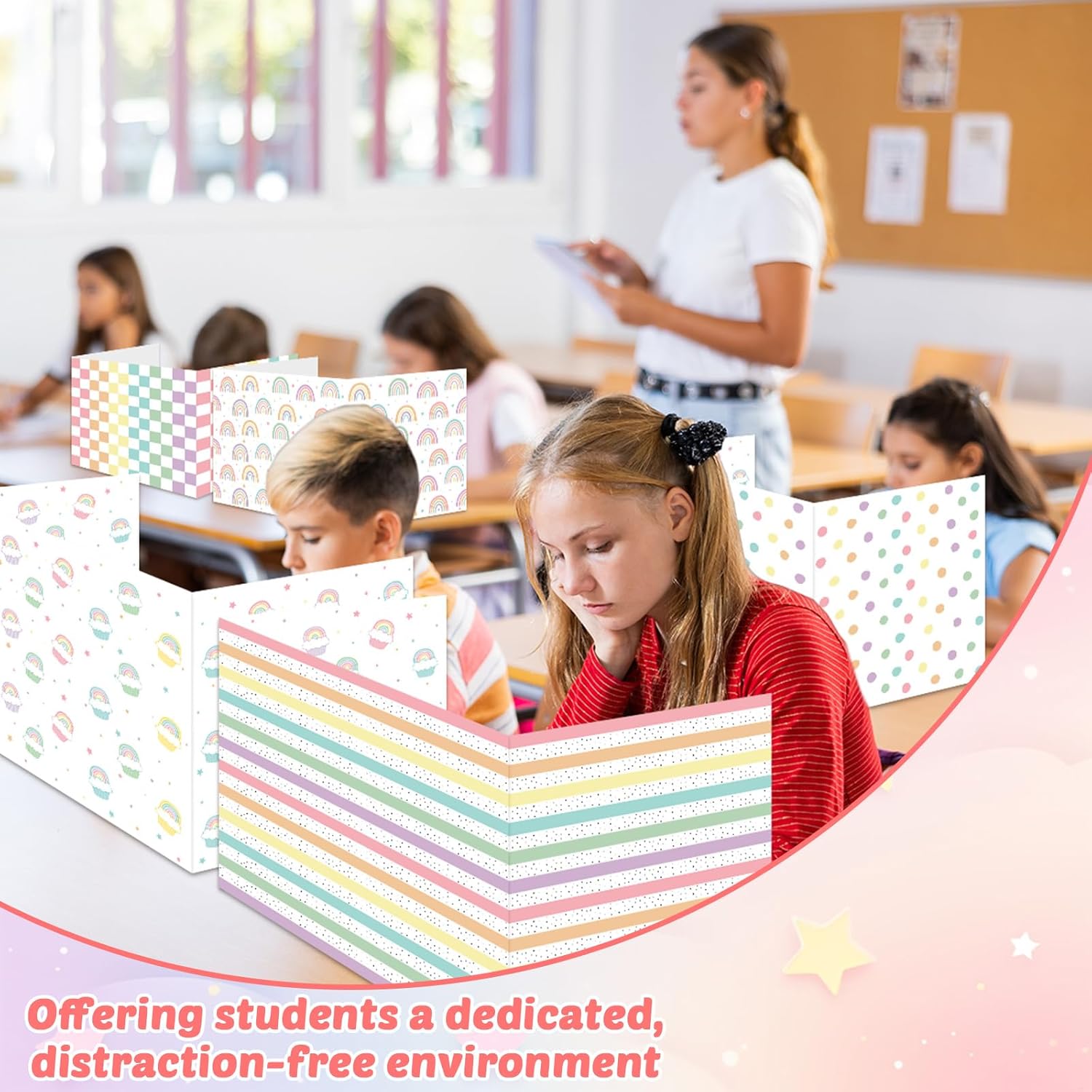 30 Pack Desk Dividers for Students Rainbow Privacy Folder for Students Waterproof Study Carrel Dividers Testing Divider Privacy Classroom Shield Folder Boards for Classroom Teacher Supplies(Pastel)