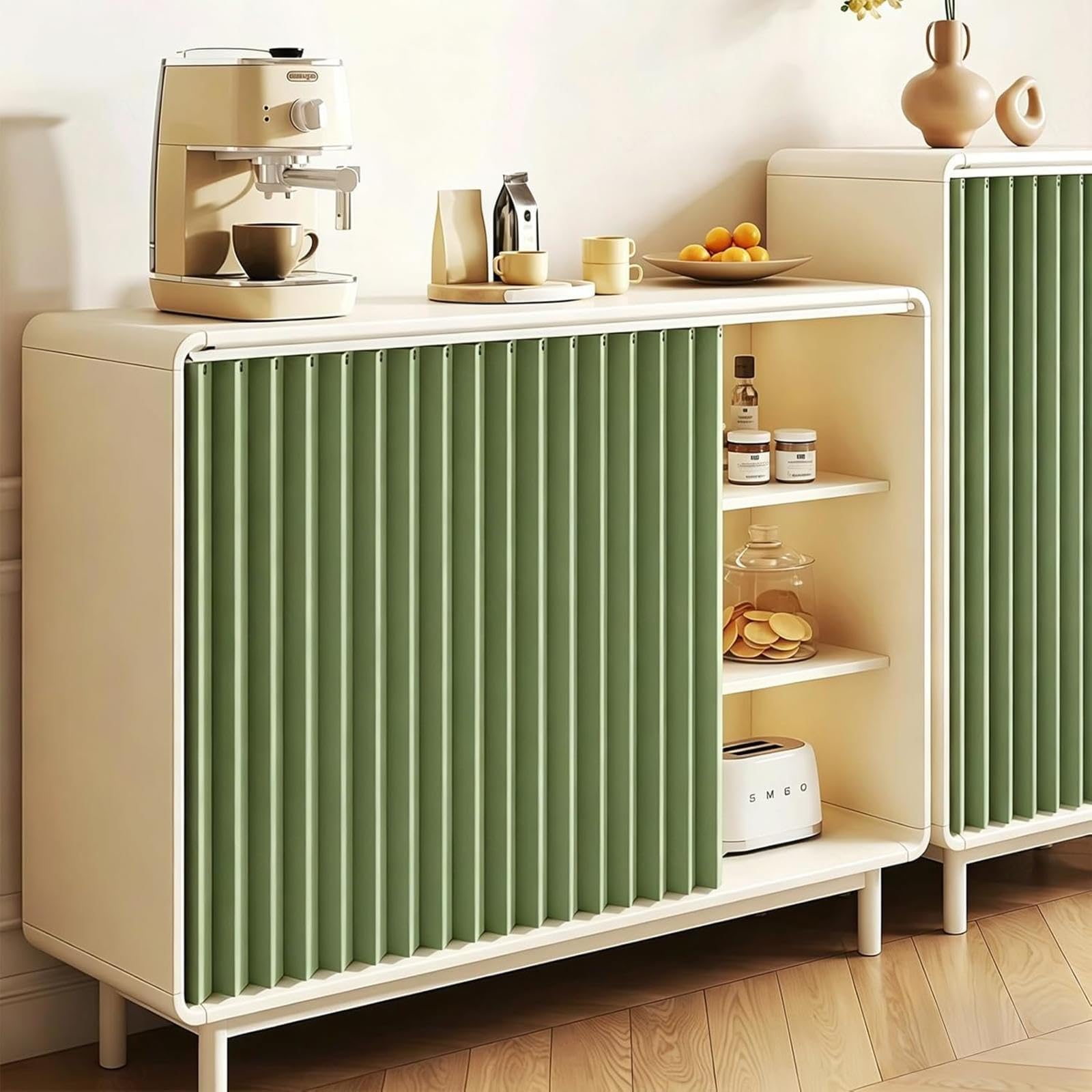 YZBZNG Kitchen Cupboard Curtain,under Sink Curtain for Kitchen with Mute Rail for Shoe Cabinet Under Sink Kitchen Bathroom Open Shelf Storage,Green-W110cm/H100cm