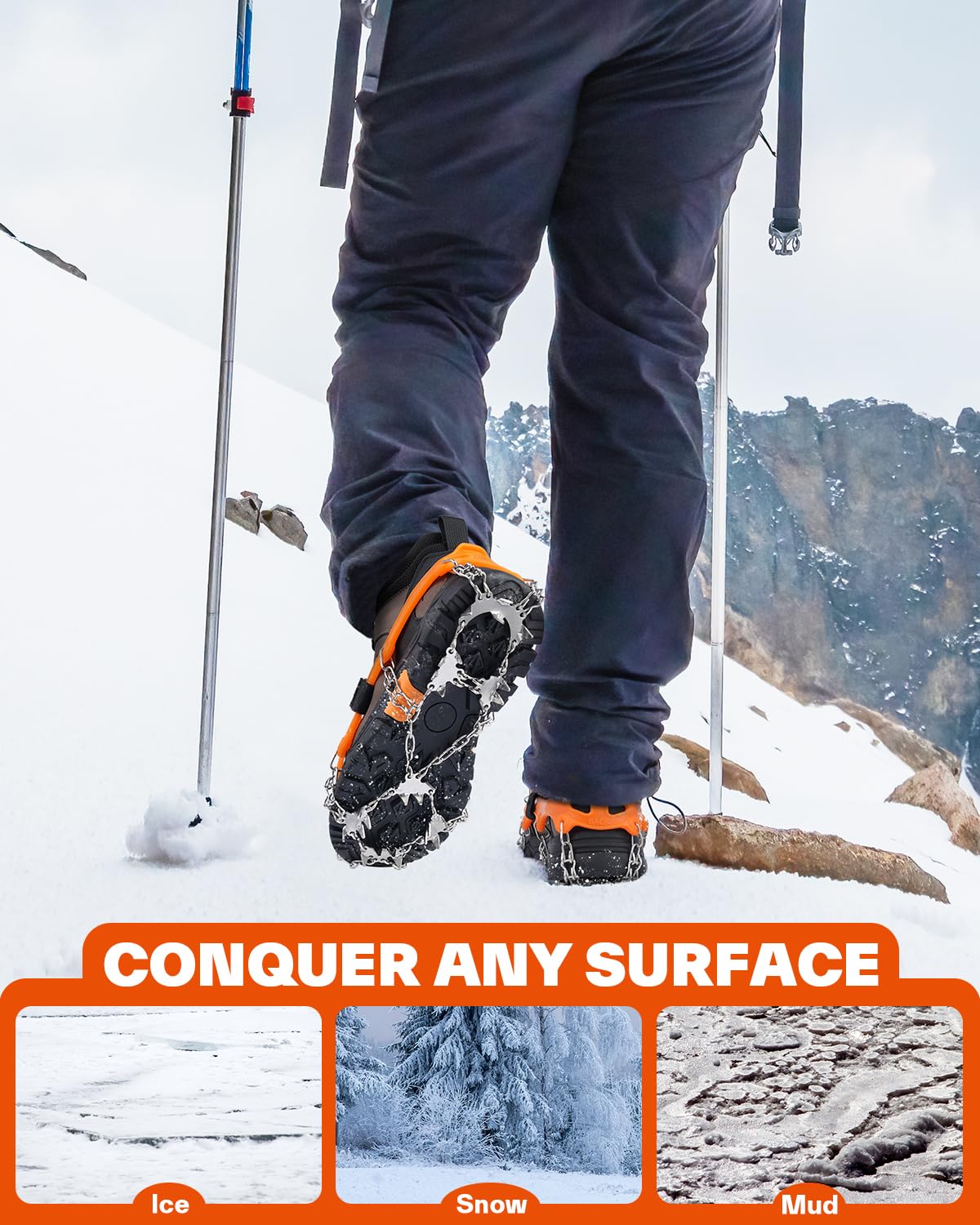 Sportneer Crampones para Nieve Deportivos 28 Dientes, Ajuste Universal para Hombre y Mujer, Tracción para Caminar, Trotar, Senderismo y Pasear Perros en Invierno