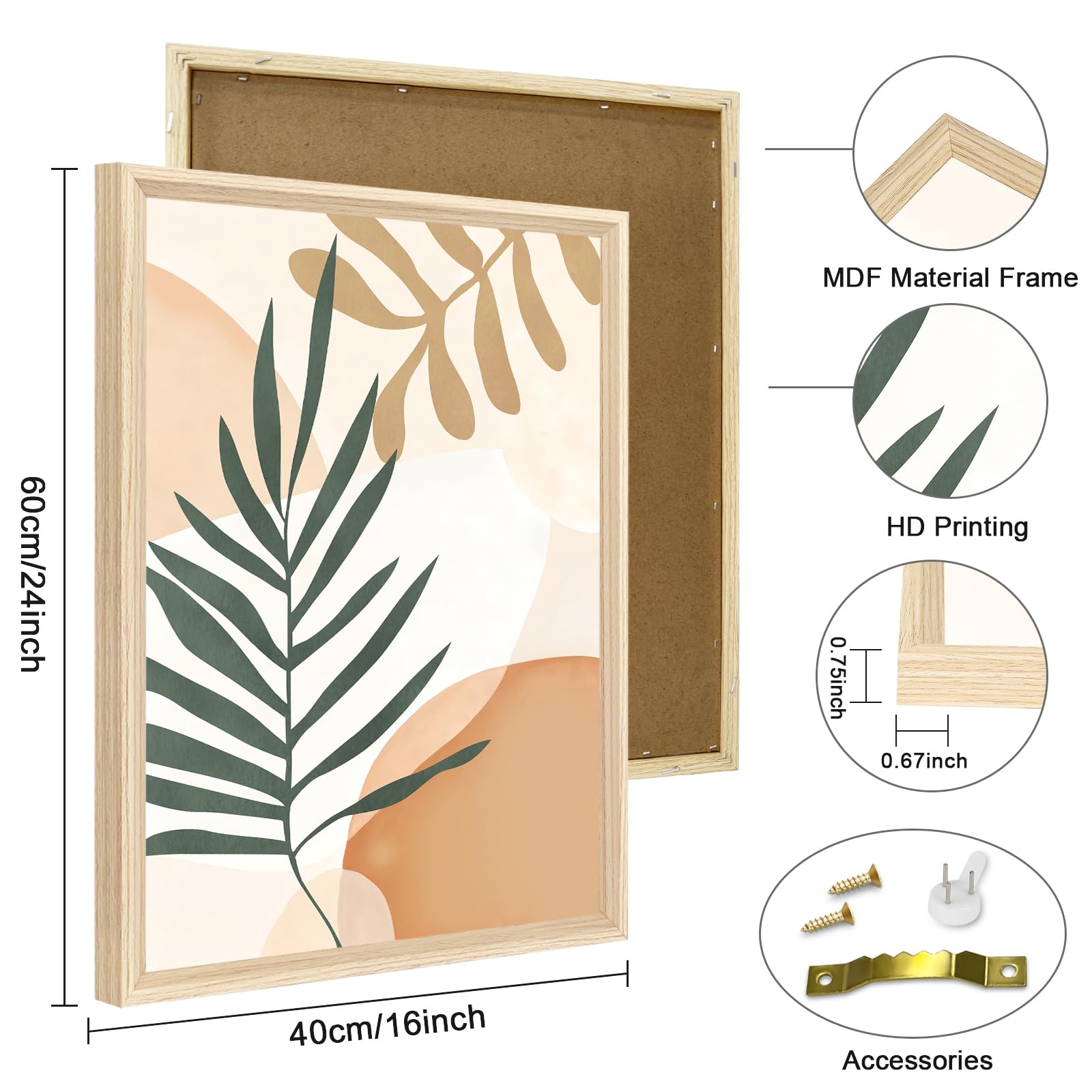 3 Pcs Wooden Framed Canvas Wall Art Set Bohemian Sage Green Canvas Prints Poster Geometric Line Beige Green Pictures for Living Room Bedroom Dinning Room Hallway Stairs Wall Decor 30x40cm x3pcs — view 12