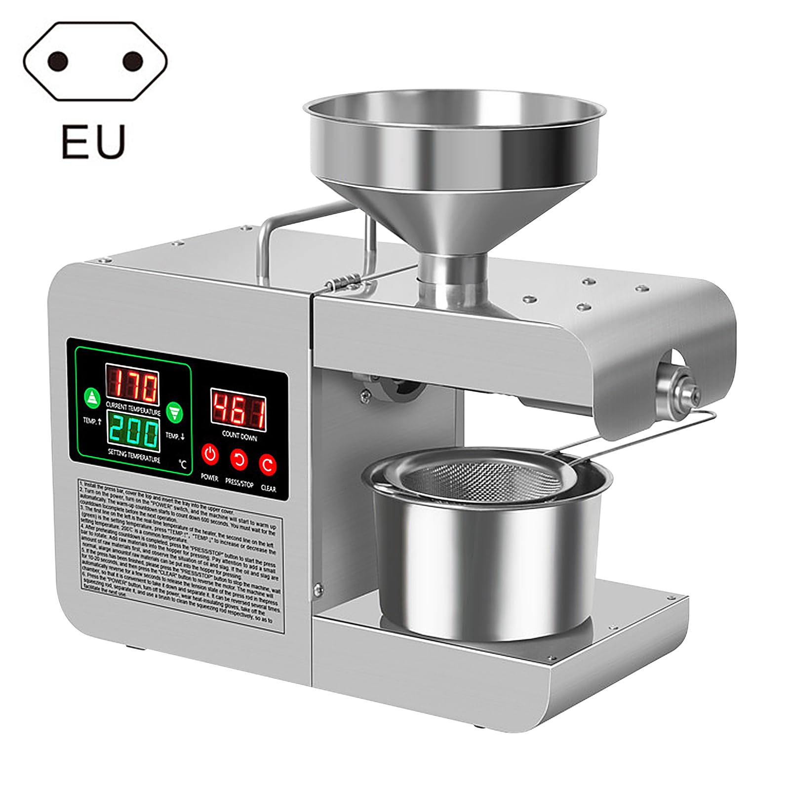 Presse à huile intelligente pour usage domestique, petite presse à huile en acier inoxydable, adaptée à l'extraction d'arachides, grande tête, graines de tournesol, graines de sésame, etc., capacité