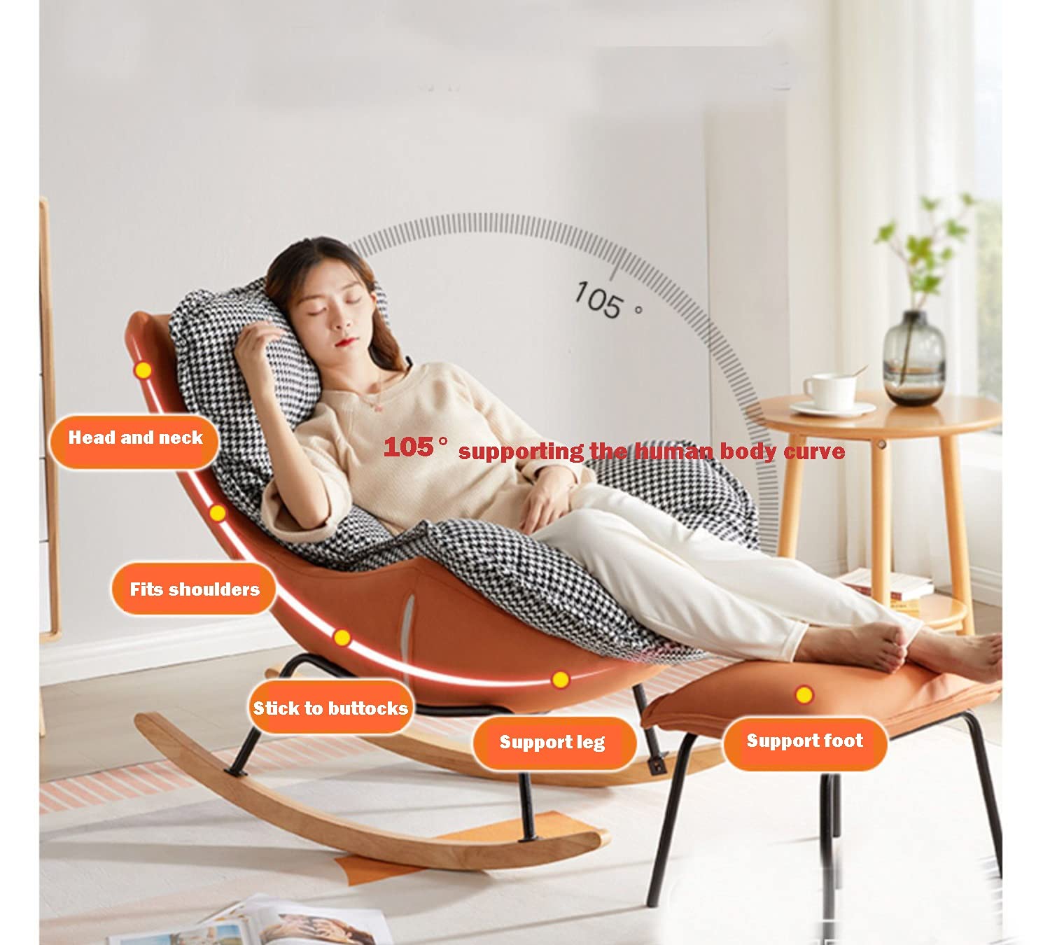 DUNAKE Mecedora Exterior,Silla tapizada con Brazos,Sofá de Ocio Mecedora y reposapiés tapizado con Brazos,El cojín del Asiento es extraíble y Lavable, Impermeable y a Prueba de Suciedad.