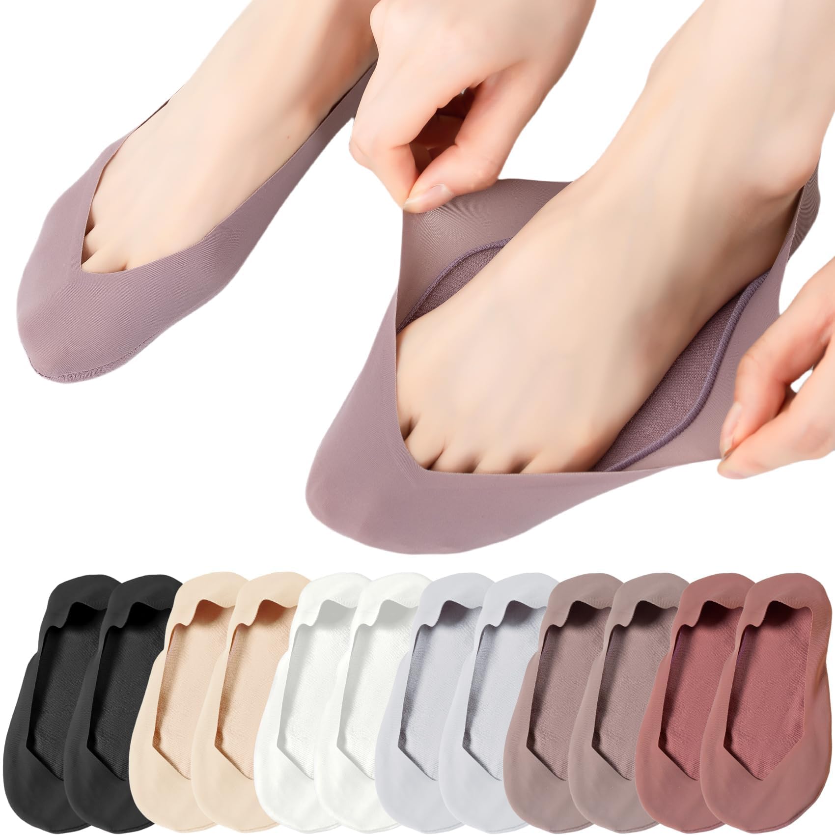 KEEYOYOBE No Show Socks for Women, Ice Silk and Cotton Blend, Non-Slip Silicone, Multi-Color