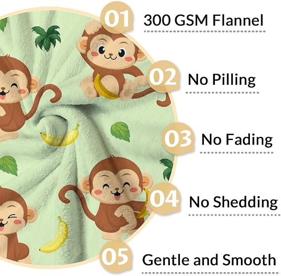 Monkey Stuff for Kids - 40x50 Inches Monkey Throw Blanket for Teens - Green Lightweight Cozy Blankets for Sofa, Bed & Crib