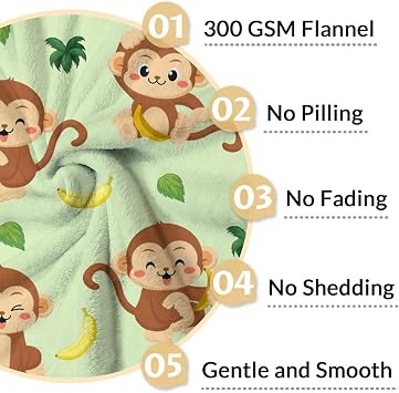 Monkey Stuff for Kids - 40x50 Inches Monkey Throw Blanket for Teens - Green Lightweight Cozy Blankets for Sofa, Bed & Crib