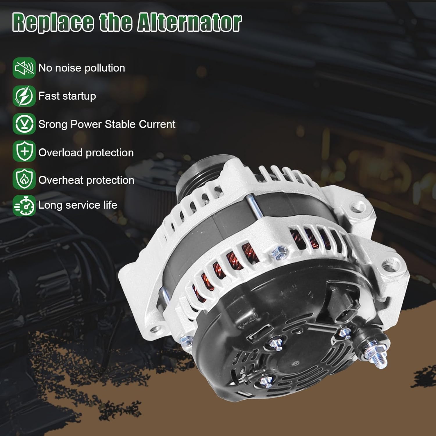 Alternator 11570 Compatible with Chrysler 200, for Town & Country, for Dodge Avenger, for Grand Caravan, for Journey, for Ram C/V, for VW Routan Automotive Alternators Replacement 04801624AD