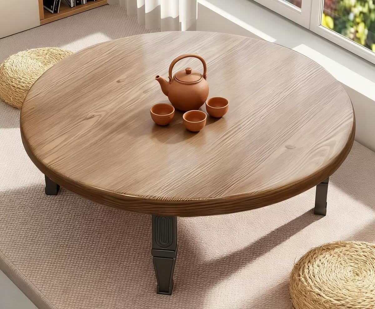 Low Table, Center Table, Round Shape, Diameter 31.5 x Height 12.0 inches (80 x 30.6 cm), Foldable, Coffee Table, Durable, Stylish, Japanese Style, Dining Table, Space Saving, Convenient