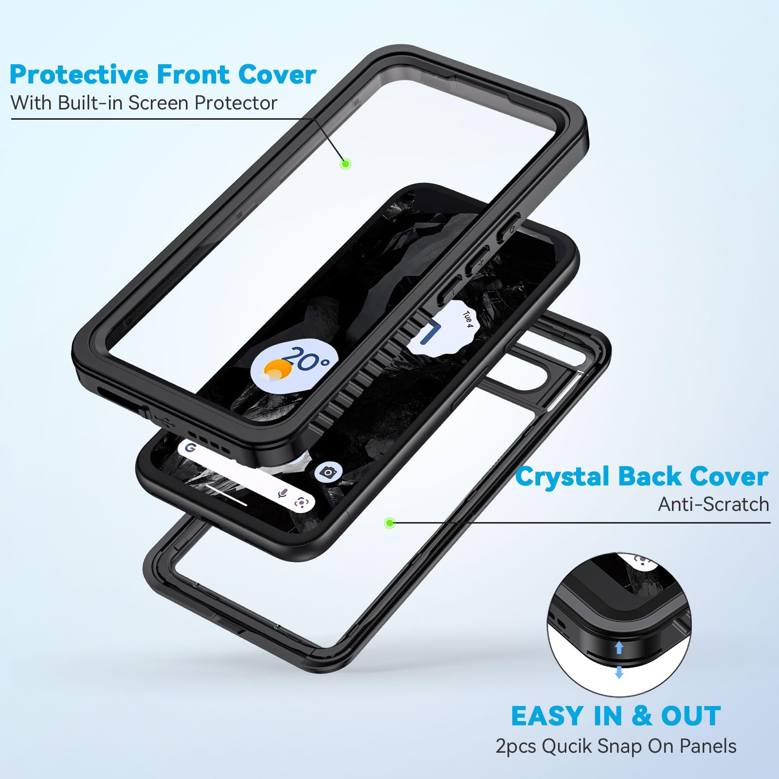 Lanhiem for Pixel 8a Case, IP68 Waterproof Dustproof Cover with Built-in Screen Protector - Image 3