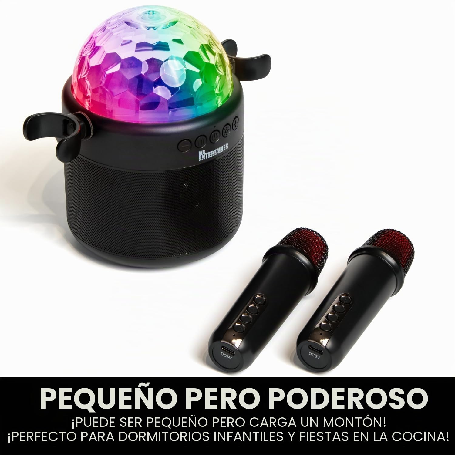 ORBIT Máquina de karaoke portátil con micrófonos inalámbricos y luz LED de bola de discoteca, habilitada para inalámbrica, batería recargable, perfecta para niños y fiestas en casa por Mr Entertainer