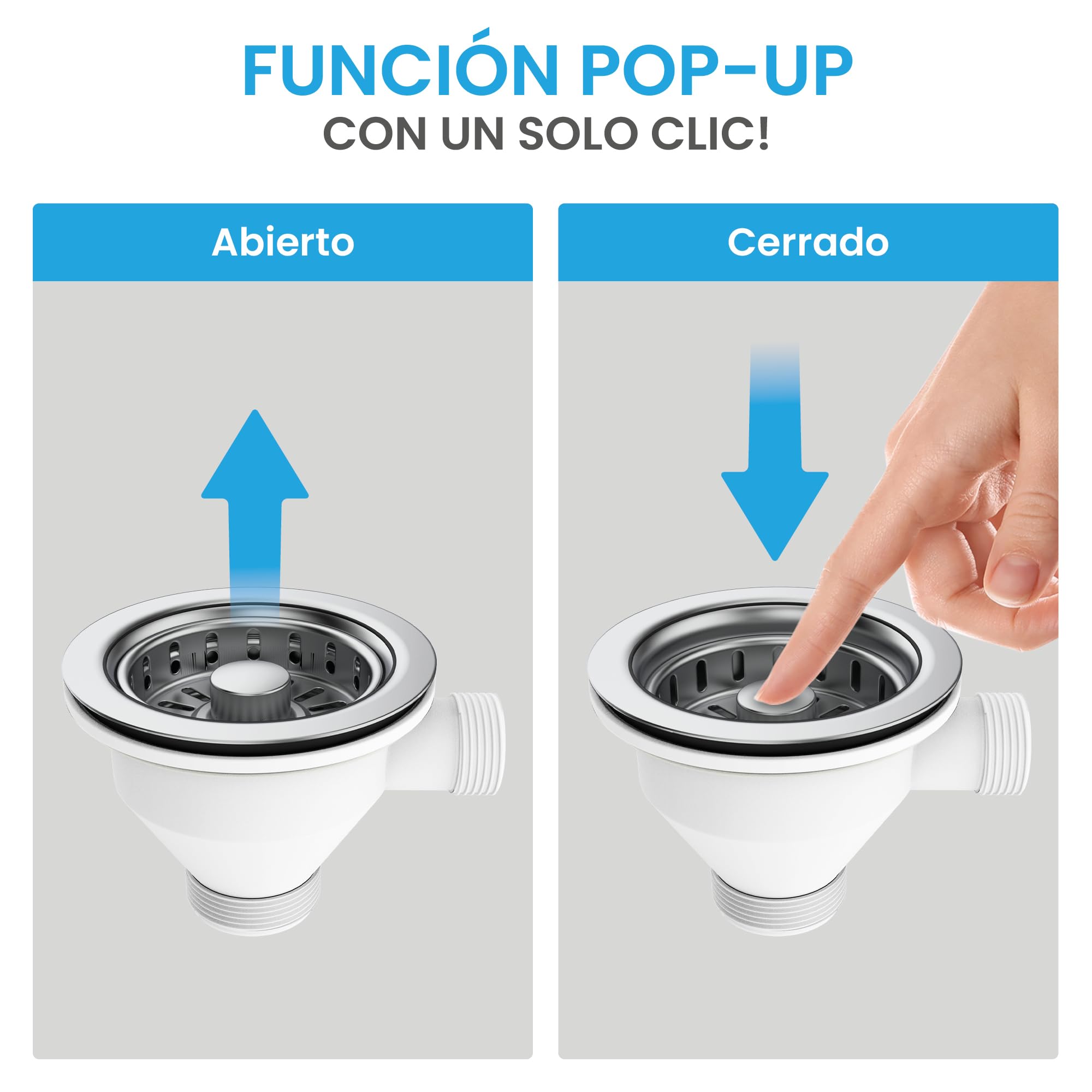 Bächlein Juego de Desagüe para el Fregadero, Diámetro de 114 mm, con Rebosadero, Dispositivo de Clic Ahora También para el Fregadero de la Cocina, Desagüe de Acero Inoxidable Pulido con Rebosadero