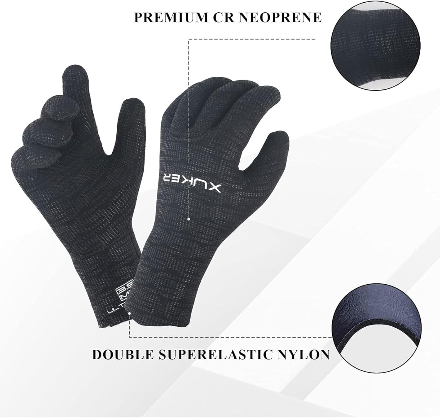 XUKER Water Gloves, 3mm & 5mm Neoprene Five Finger Warm Wetsuit Winter Gloves for Scuba Diving Snorkeling Surfing