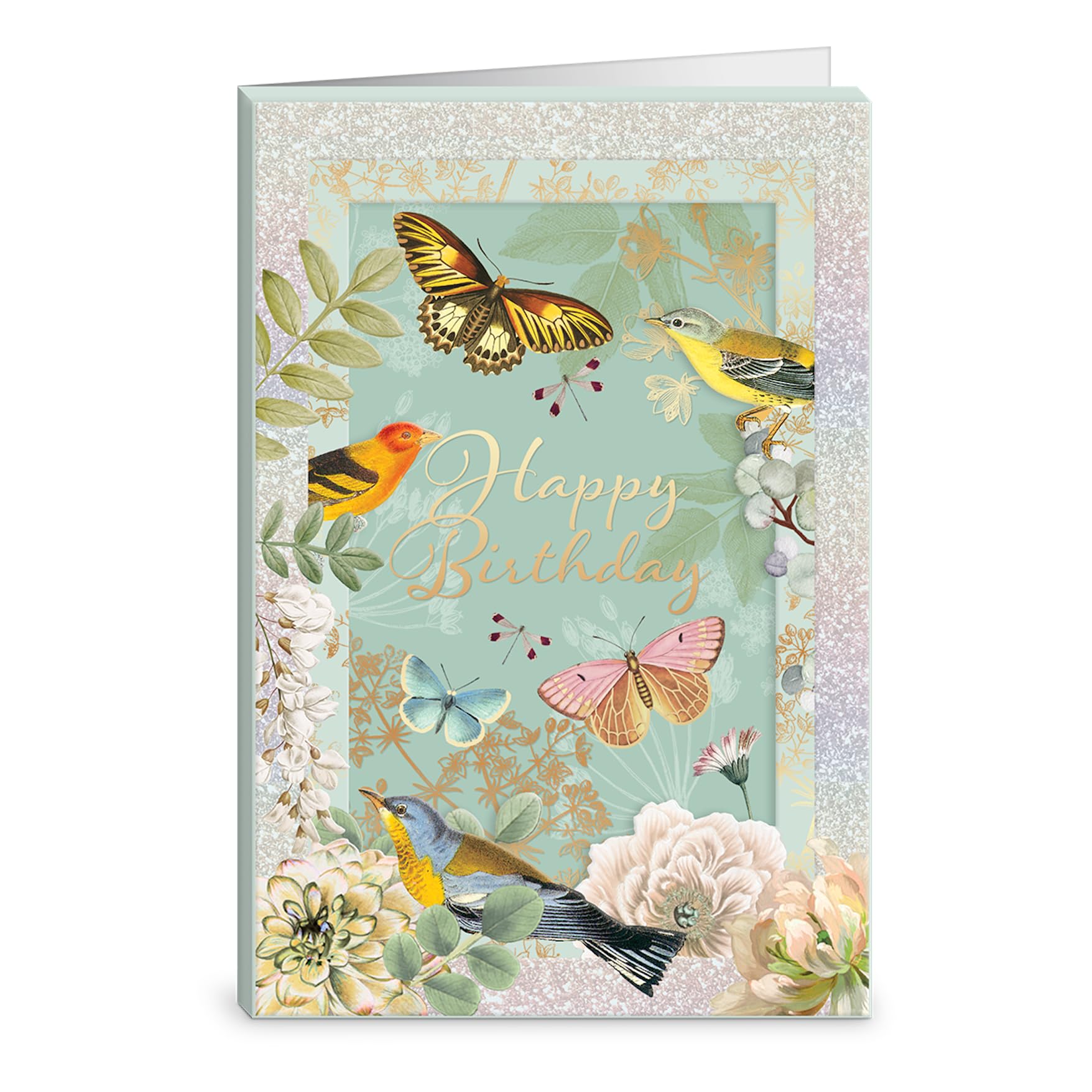 Carte d'anniversaire 3D shadow box Punch Studio 11,4 x 16,8 cm motif jardin or