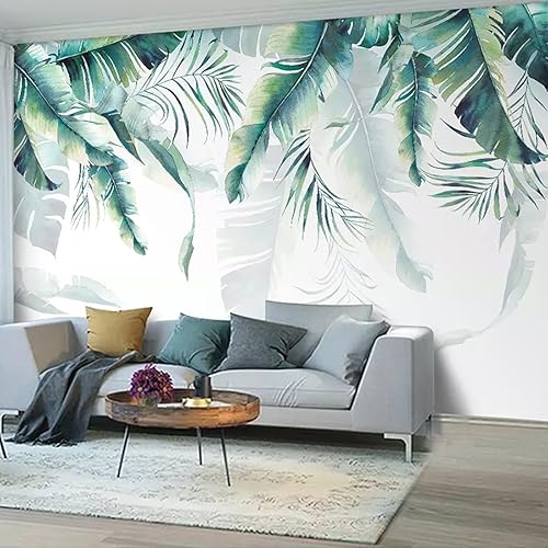 Papel tapiz 3D de hoja de plátano de plantas tropicales fondo de sofá de TV blanco retro papel de pared grande espacio adecuado para sala de estar disponible en Yaxa Colombia