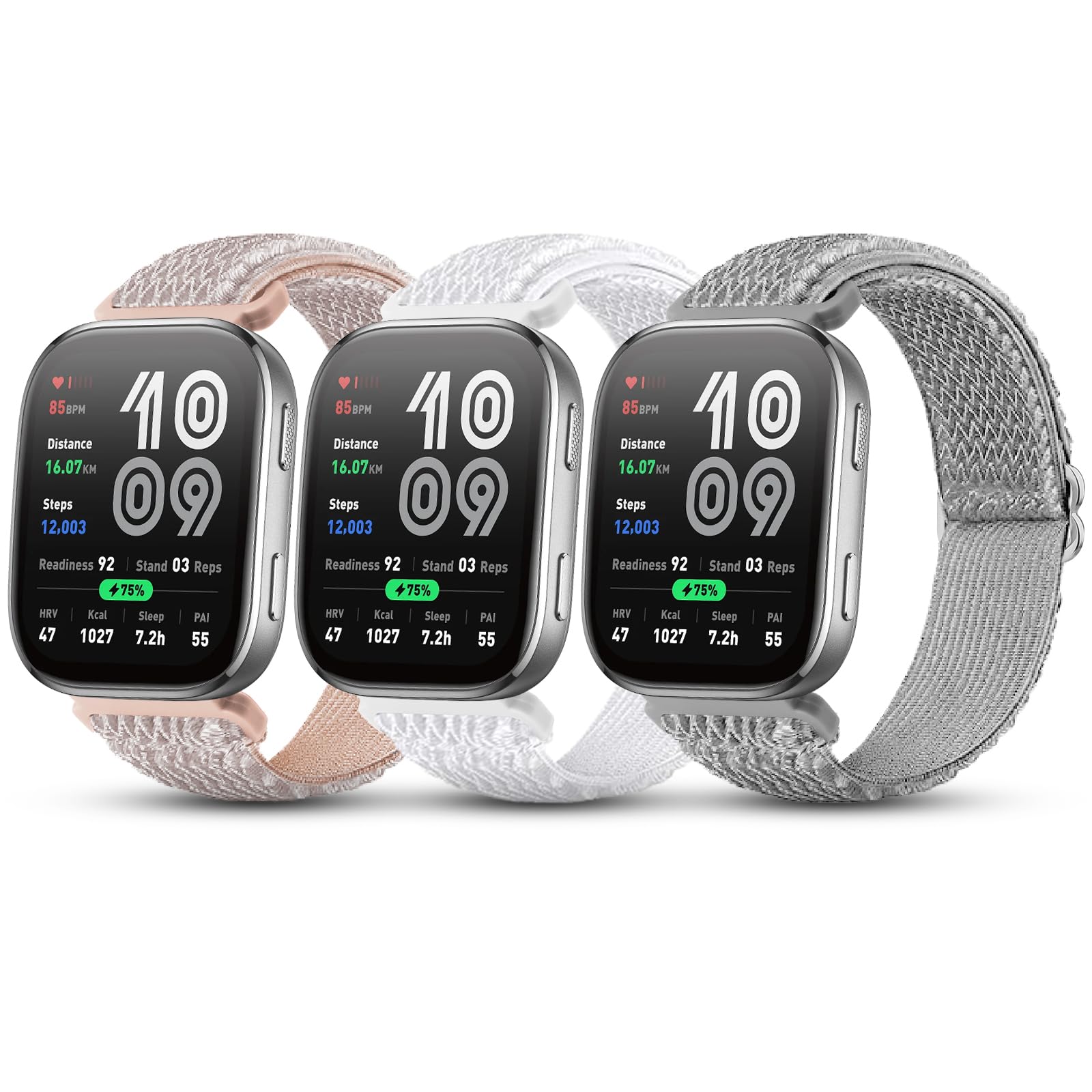 SenMore 3 Pieces Nylon Strap Compatible with Amazfit Bip 6/Bip 5/Amazfit Cheetah/Amazfit Balance/GTR 4/GTR 3 Pro/GTR 3, 22mm Adjustable Replacement Wristbands for Amazfit Bip 6.(No Host)
