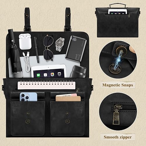 Miniatura 4 de Bolsa de mensajero de cuero para hombres 15.6 pulgadas vintage bolsa portátil maletines impermeables para hombres bolsa de computadora bolsa para el