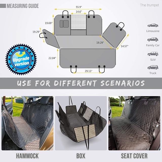 Foto 5 de 8 de Vailge - Funda de asiento para perro trasero coche, 100% impermeable, con ventana malla, evita arañazos…