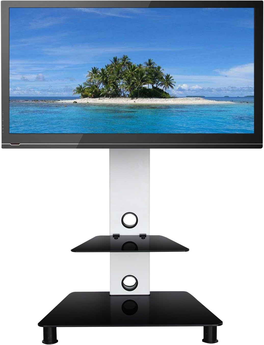 SevenFanS Swivel Floor TV Stand with Mount, LCD LED Plasma Flat Panel Stand, Glass TV Stand Free Swivel Mount Achieve Flat Screen TVs Between 32 to 65 Inch, VESA from 75 * 75 to 600 * 400